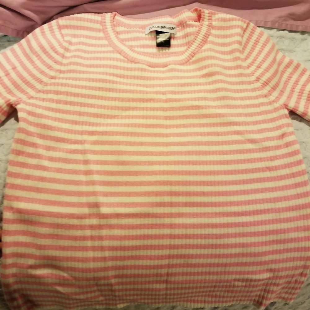 Cotton Emporium Pink/White Sweater Shirt XL